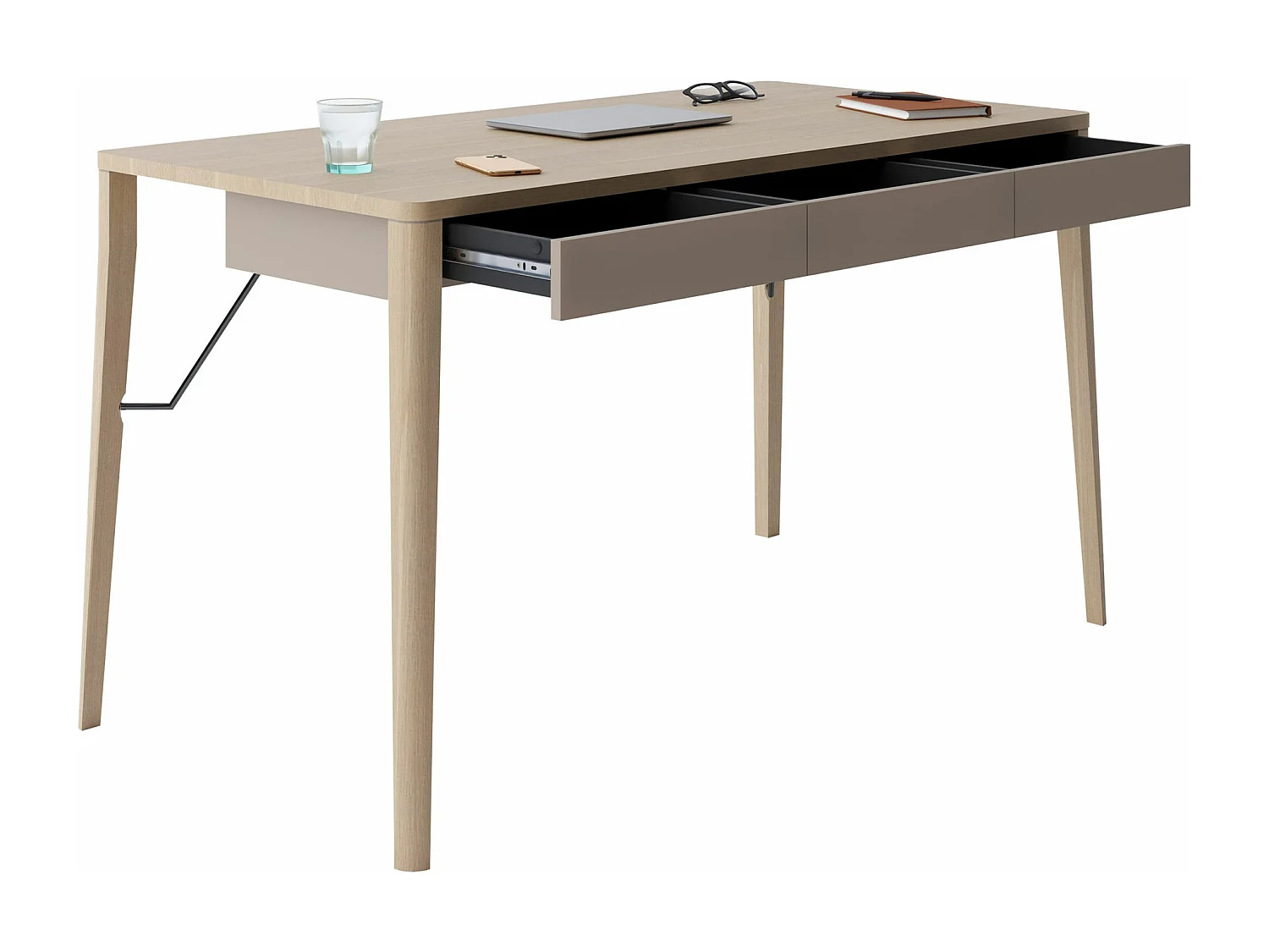 Bureau Fresno 162, Avec tiroirs, 77x139x71cm, Chêne clair|Beige