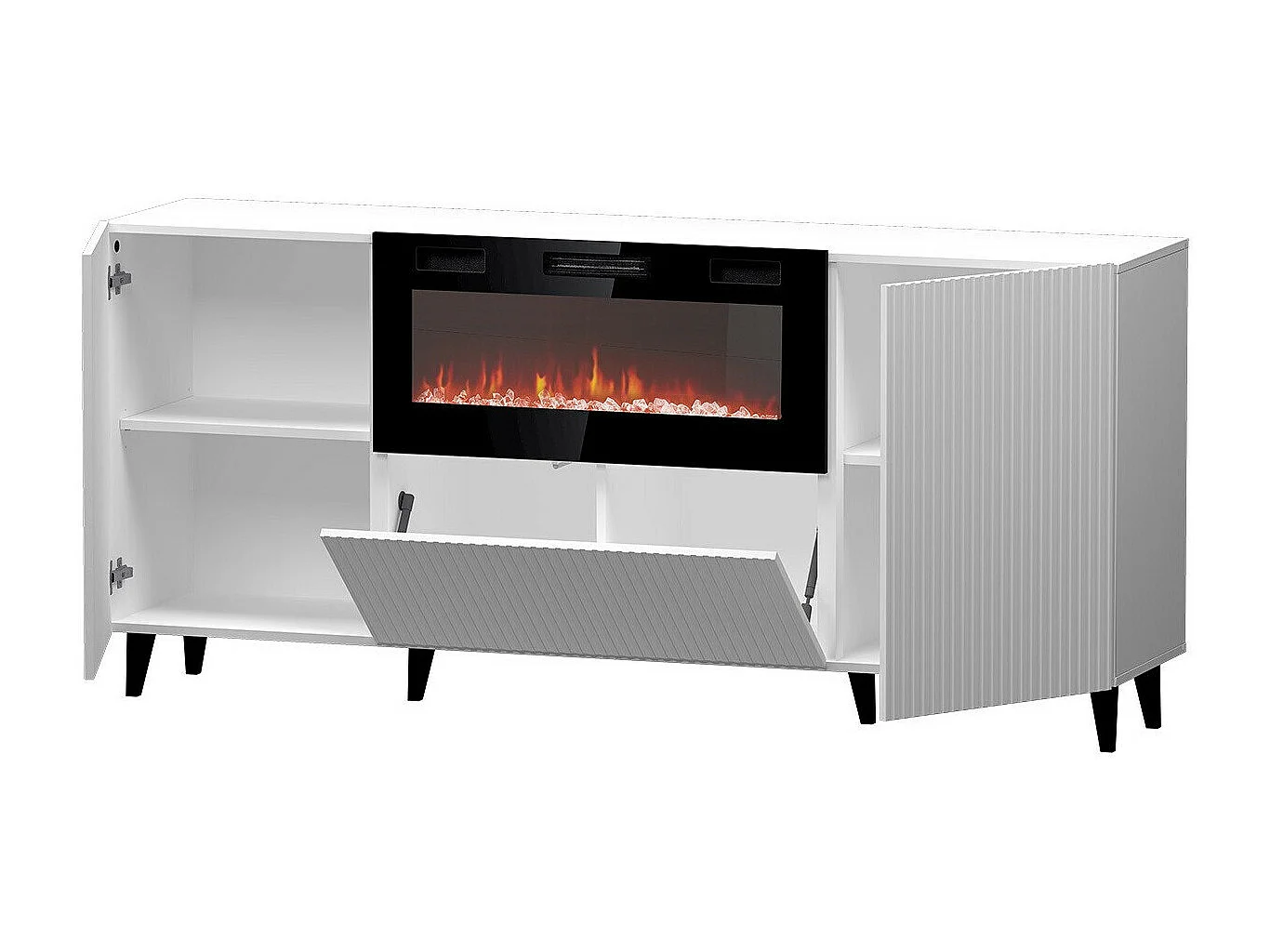 Buffet Levmari 104, Blanc|Noir, 83x181cm, Le nombre de portes: 242cm, MDF|Stratifié