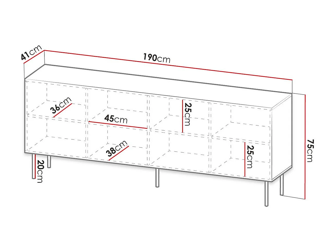 Buffet Lorelbo 101, Noir|Chêne wotan, 75x190cm, Le nombre de portes: 441cm, Stratifié|MDF