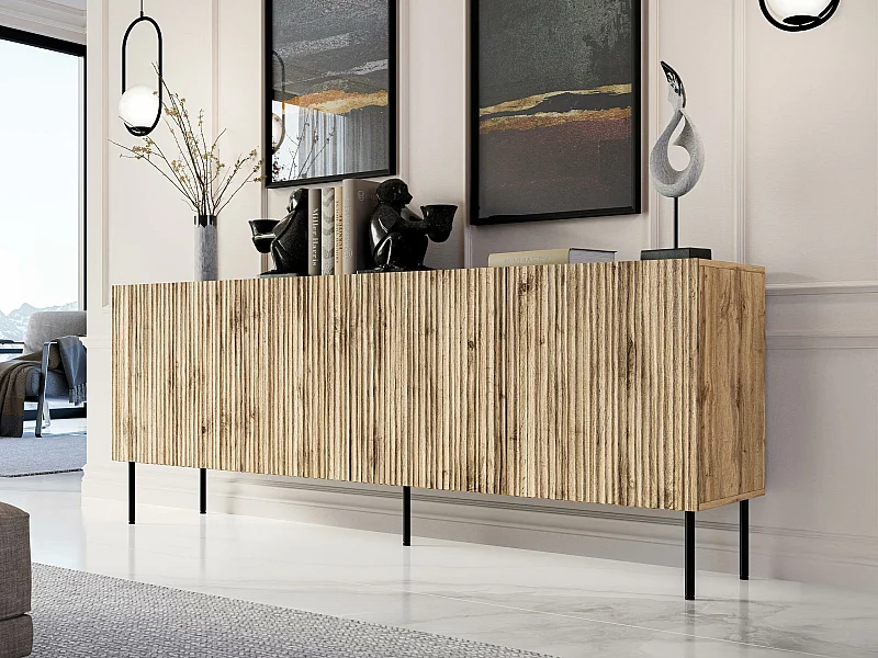 Buffet Lorelbo 101, Noir|Chêne wotan, 75x190cm, Le nombre de portes: 441cm, MDF|Stratifié