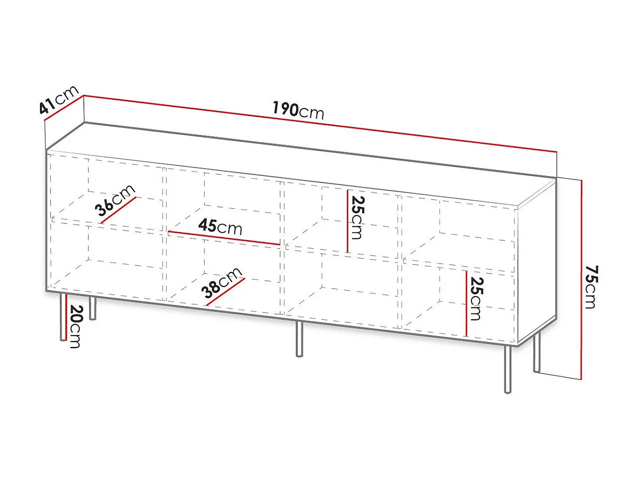 Buffet Lorelbo 101, Noir|Blanc, 75x190cm, Le nombre de portes: 441cm, Stratifié|MDF