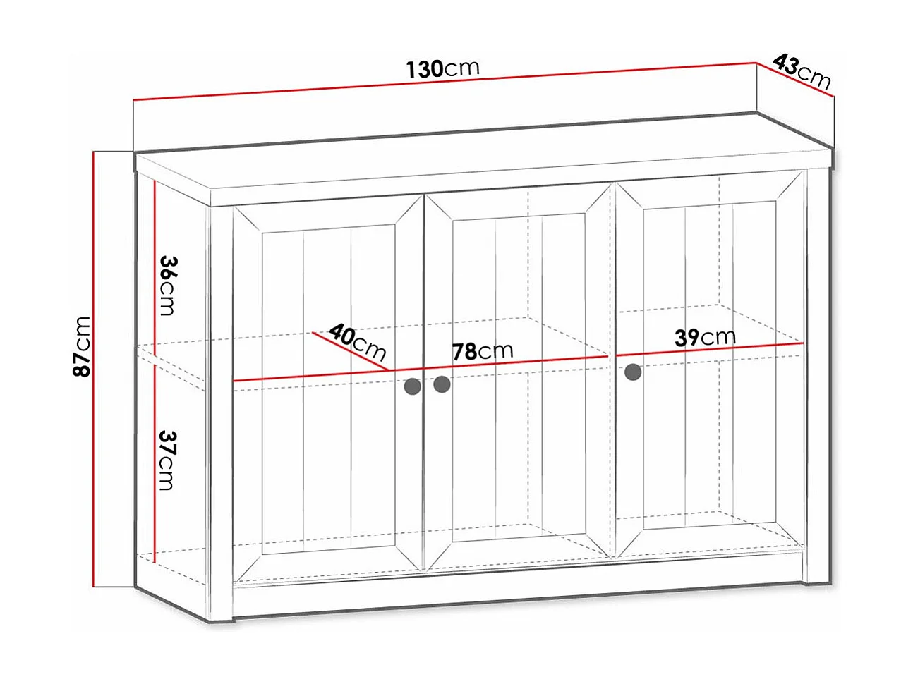 Buffet Ferdore 103, Chêne de Lefkas|Pin Anderson, 87x130cm, Le nombre de portes: 343cm