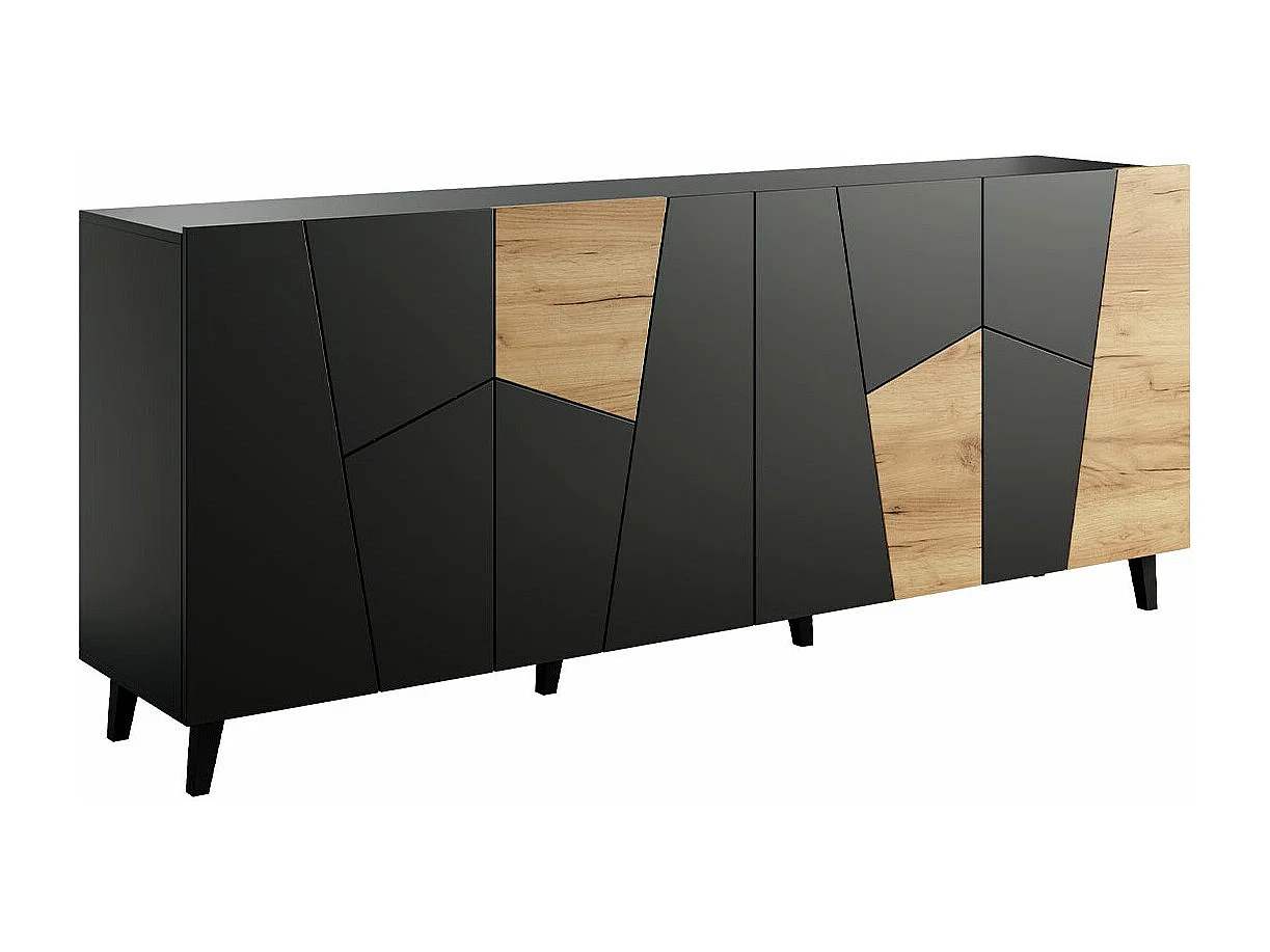 Buffet Charlotte 180, Noir|Craft chêne, 83x201cm, Le nombre de portes: 442cm