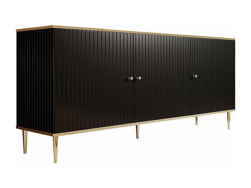 Buffet Charlotte 154, Doré|Noir, 76x180cm, Le nombre de portes: 340cm, MDF|Stratifié