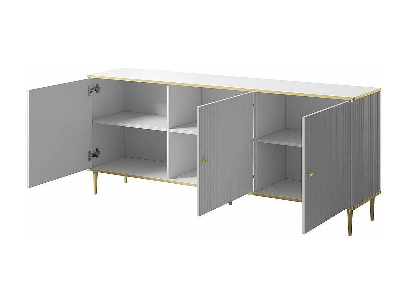 Buffet Charlotte 154, Doré|Noir, 76x180cm, Le nombre de portes: 340cm, MDF|Stratifié