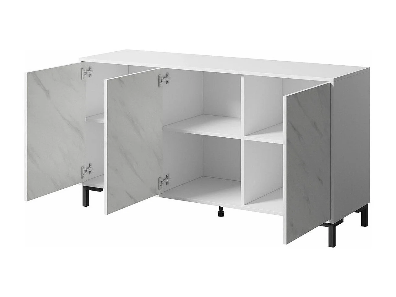 Buffet Charlotte 159, Marbre noir|Noir, 81x150cm, Le nombre de portes: 345cm, Stratifié