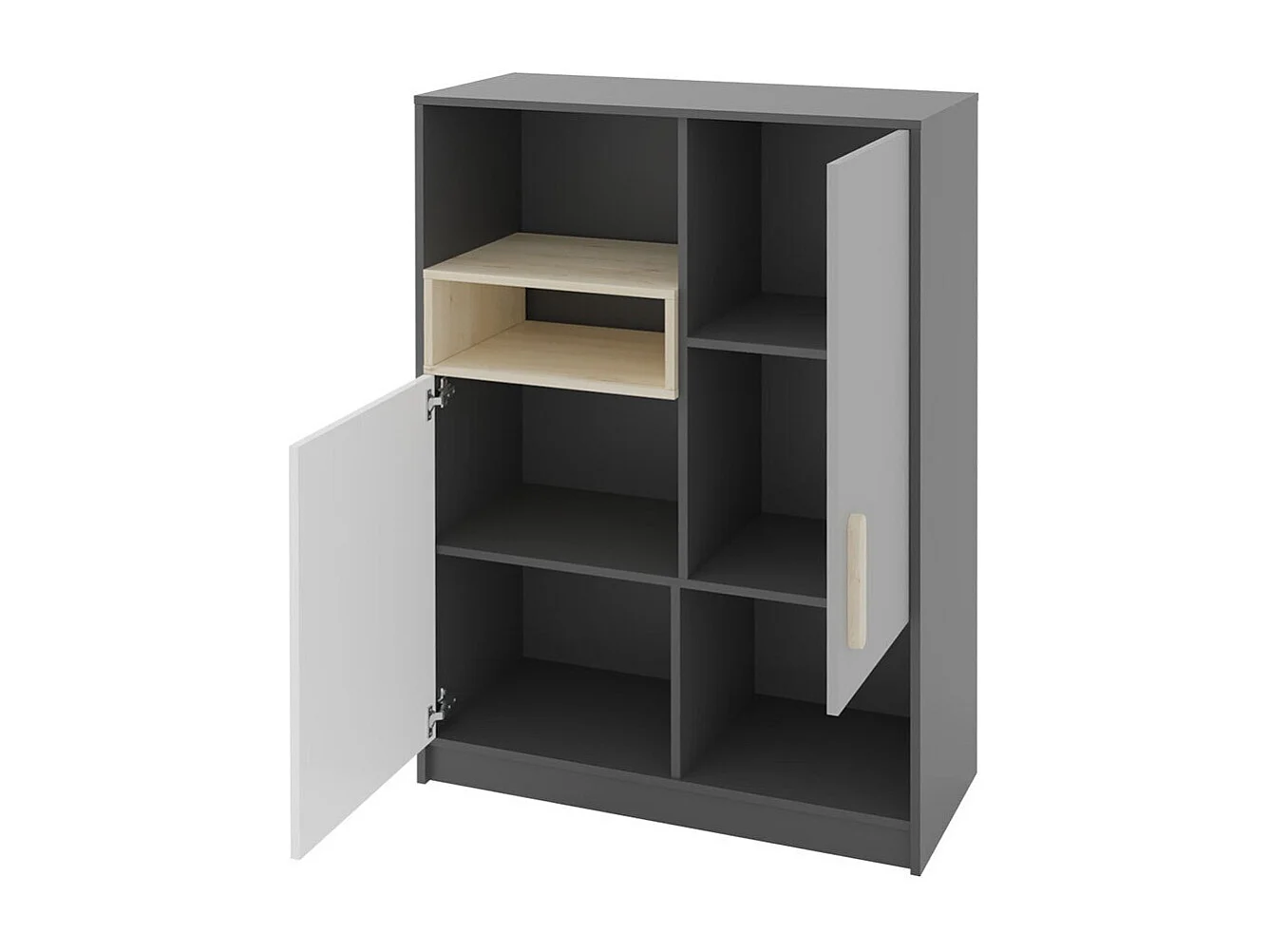 Buffet Veravie 107, Graphite|Gris clair|Blanc|Hêtre, 130x90cm, Le nombre de portes: 240cm