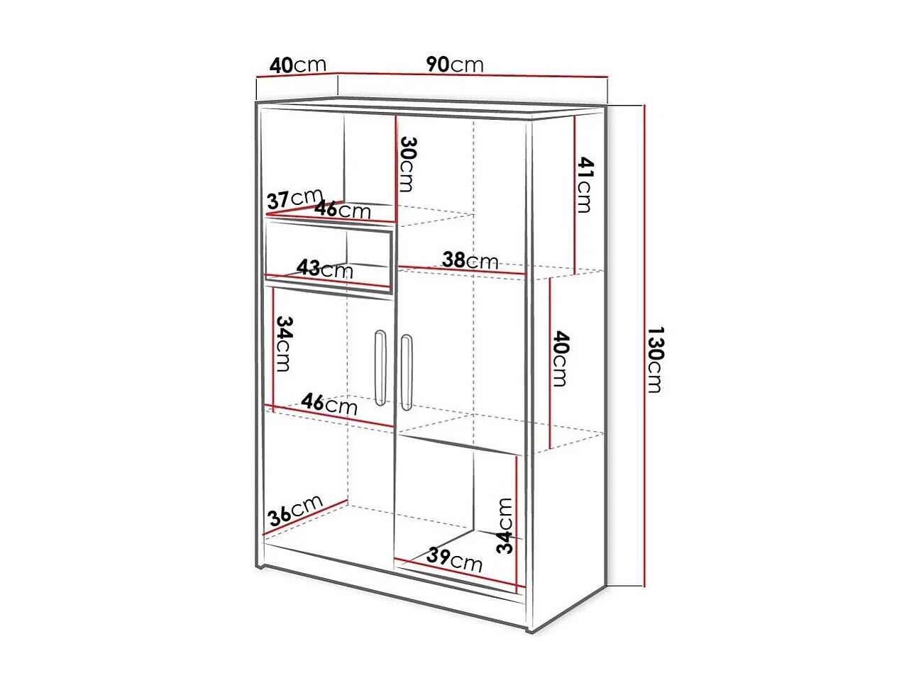 Buffet Veravie 107, Graphite|Gris clair|Blanc|Hêtre, 130x90cm, Le nombre de portes: 240cm