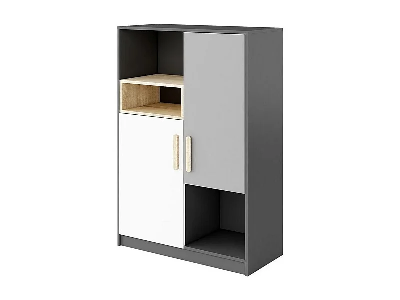 Buffet Veravie 107, Graphite|Gris clair|Blanc|Hêtre, 130x90cm, Le nombre de portes: 240cm