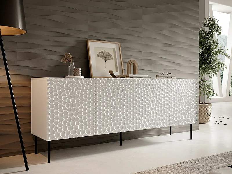 Buffet Charlotte 170, Noir|Blanc, 75x190cm, Le nombre de portes: 441cm, MDF|Stratifié