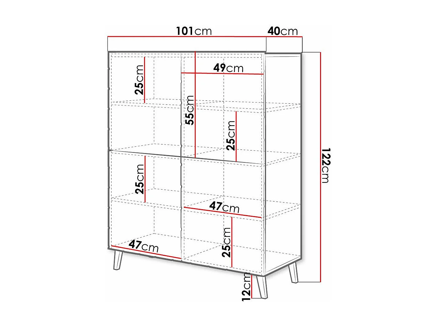Buffet Charlotte 179, Blanc|Blanc brillant, 122x101cm, Le nombre de portes: 440cm