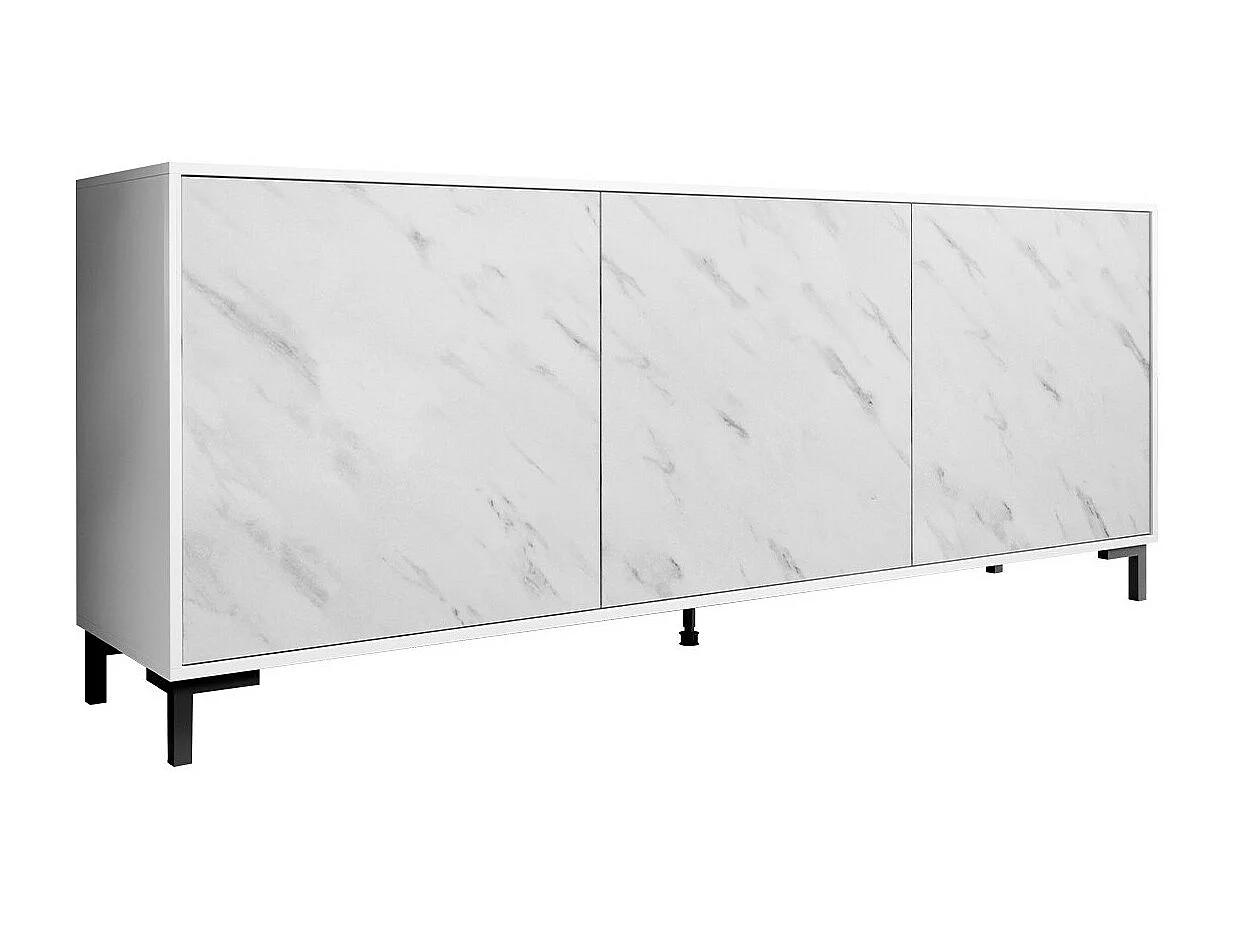 Buffet Charlotte 158, Marbre blanc|Blanc, 81x200cm, Le nombre de portes: 345cm, Stratifié