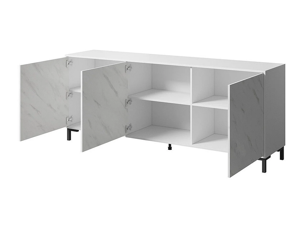 Buffet Charlotte 158, Marbre blanc|Blanc, 81x200cm, Le nombre de portes: 345cm, Stratifié