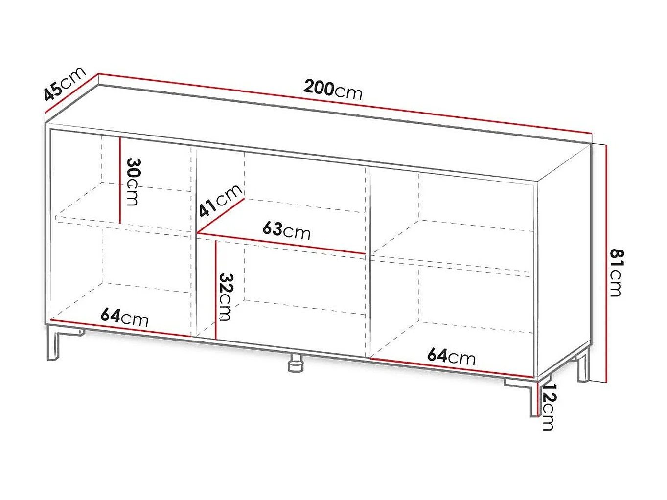 Buffet Charlotte 158, Marbre blanc|Blanc, 81x200cm, Le nombre de portes: 345cm, Stratifié