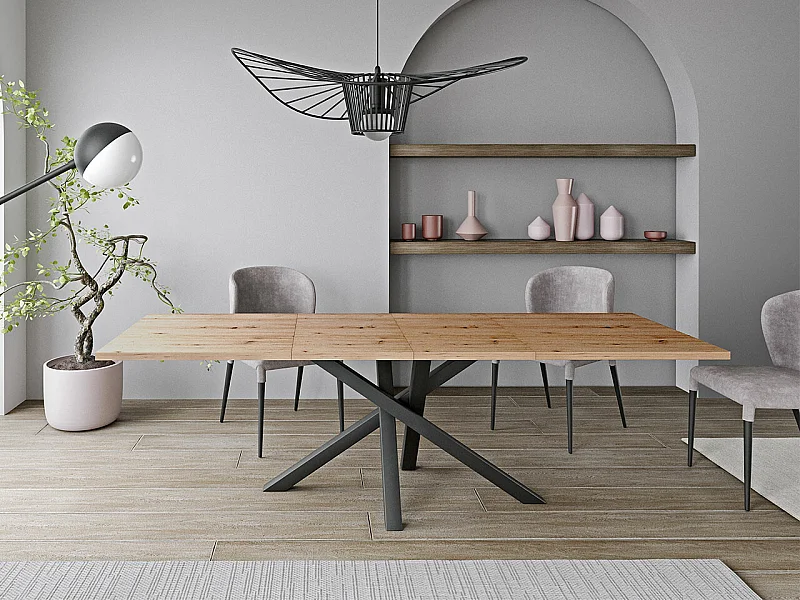 Table Stanton 146, Chêne Artisan|Noir, 75x90x160cm, Disponible, Stratifié, Métal