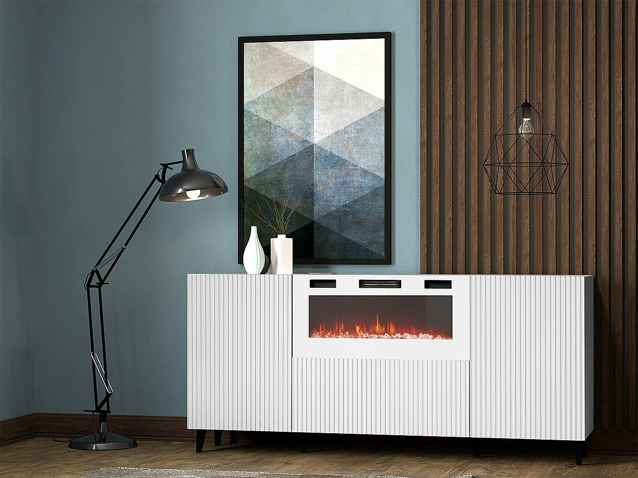 Buffet Levmari 104, Blanc|Noir, 83x181cm, Le nombre de portes: 242cm, MDF|Stratifié