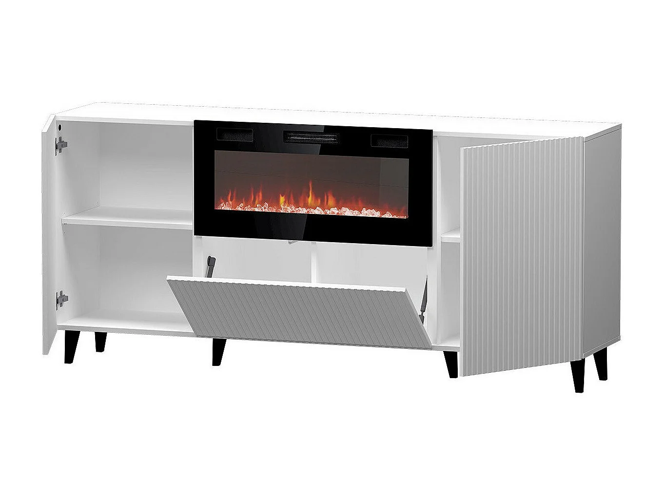 Buffet Levmari 104, Blanc|Noir, 83x181cm, Le nombre de portes: 242cm, MDF|Stratifié