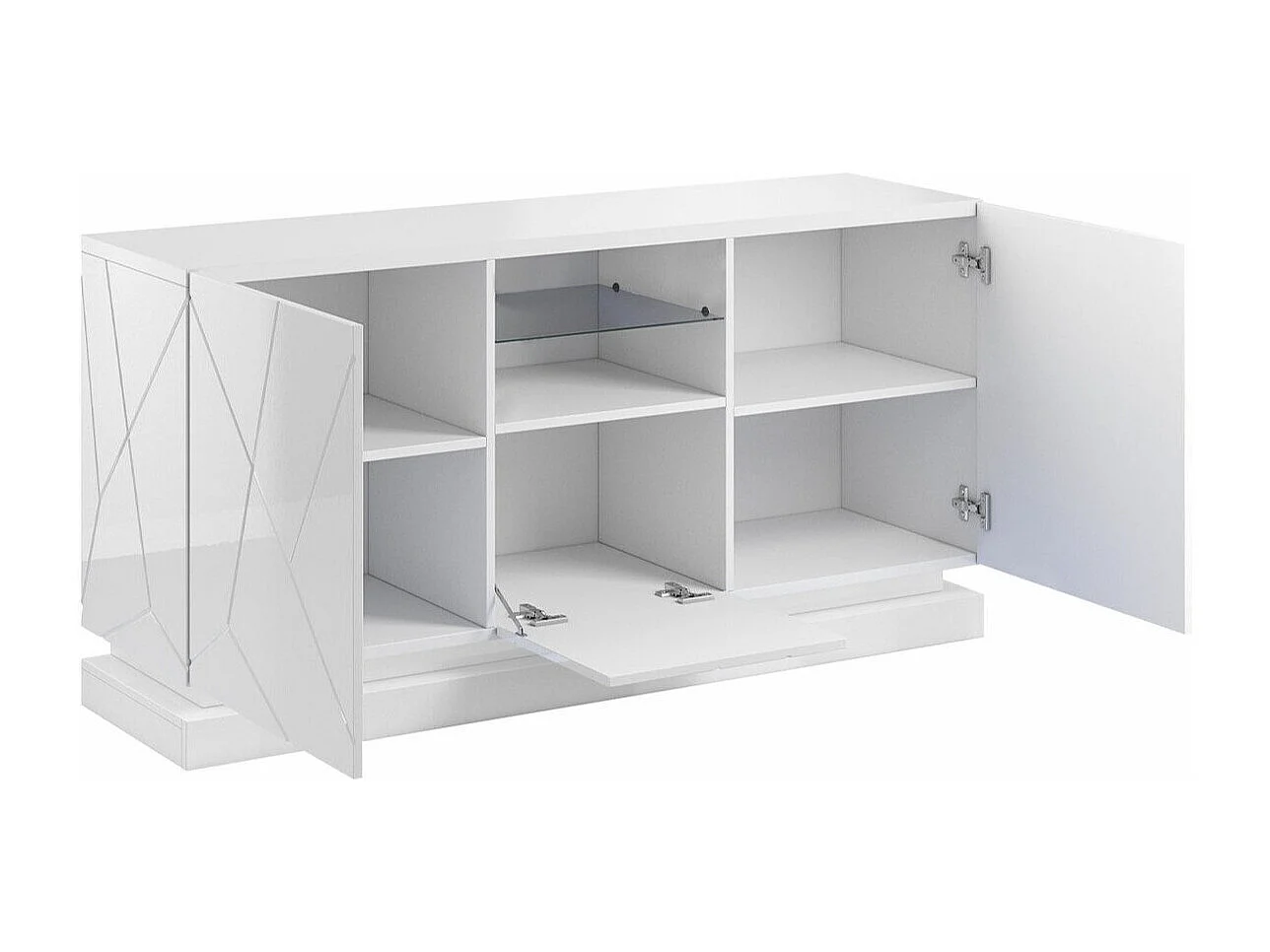 Buffet Charlotte 186, Noir|Noir brillant, 75x150cm, Le nombre de portes: 342cm, MDF