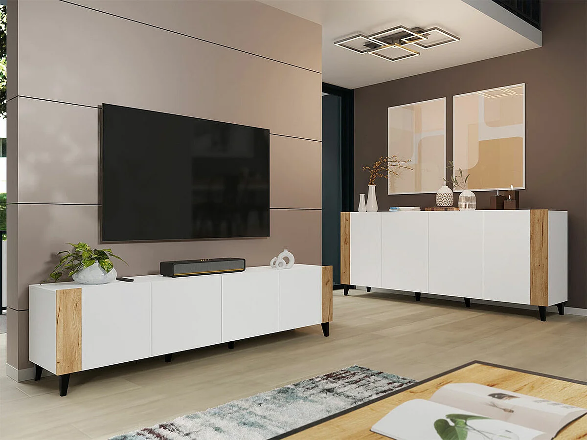 Buffet Charlotte 183, Craft chêne|Blanc, 83x201cm, Le nombre de portes: 442cm