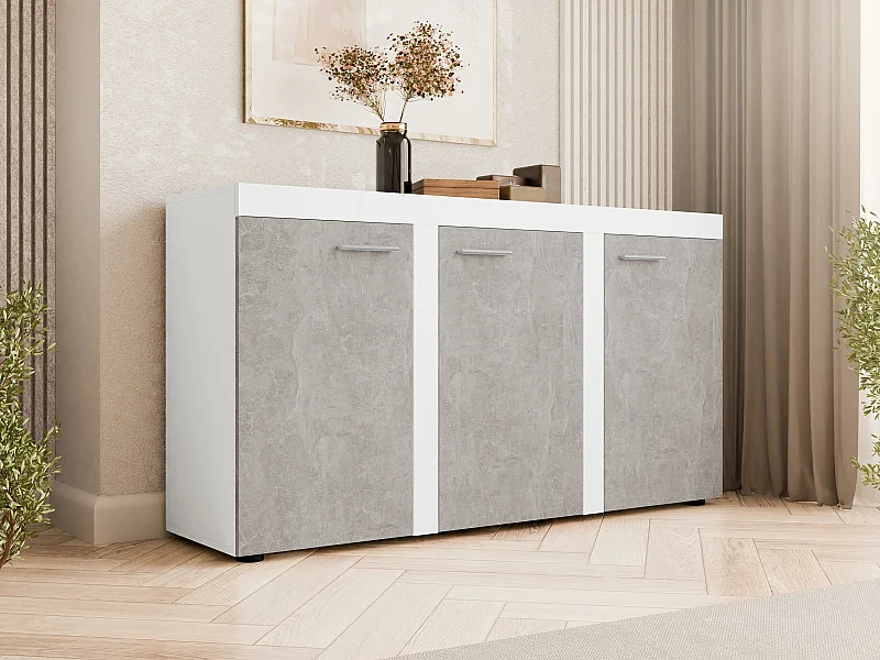 Buffet Tucson 121, Béton|Blanc, 82x149cm, Le nombre de portes: 340cm, Stratifié