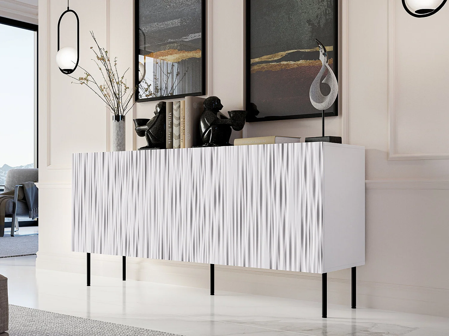 Buffet Lorelbo 100, Noir|Blanc, 75x152cm, Le nombre de portes: 343cm, MDF|Stratifié