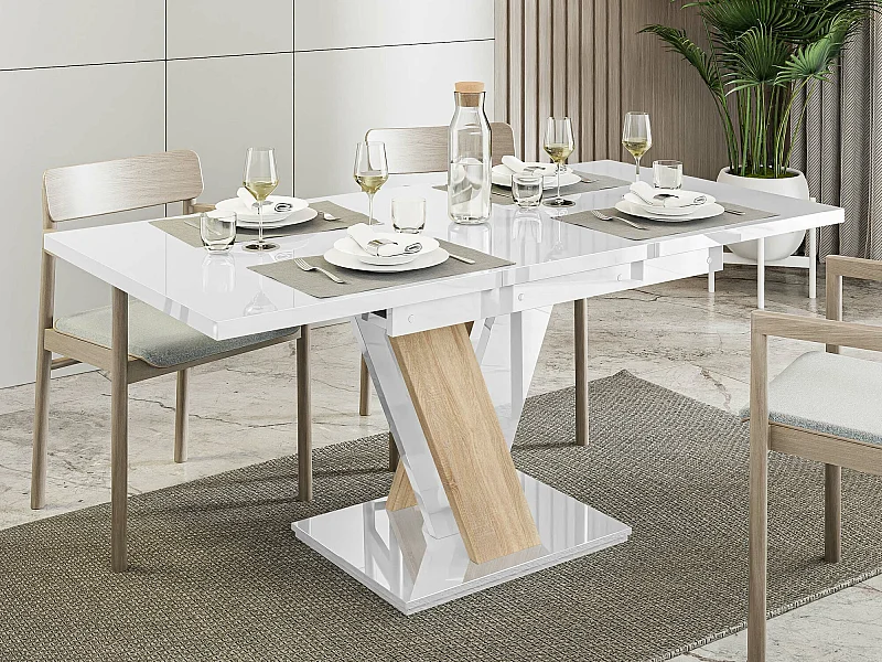 Table Goodyear 104, Sonoma chêne|Blanc brillant, 76x80x120cm, Disponible, Stratifié