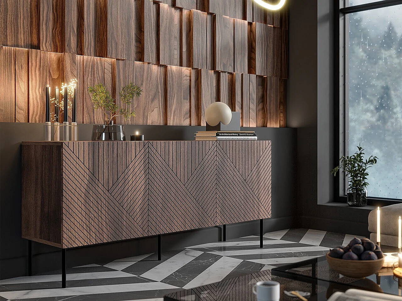 Buffet Venophu 100, Noyer, 70x150x42cm, Stratifié|MDF