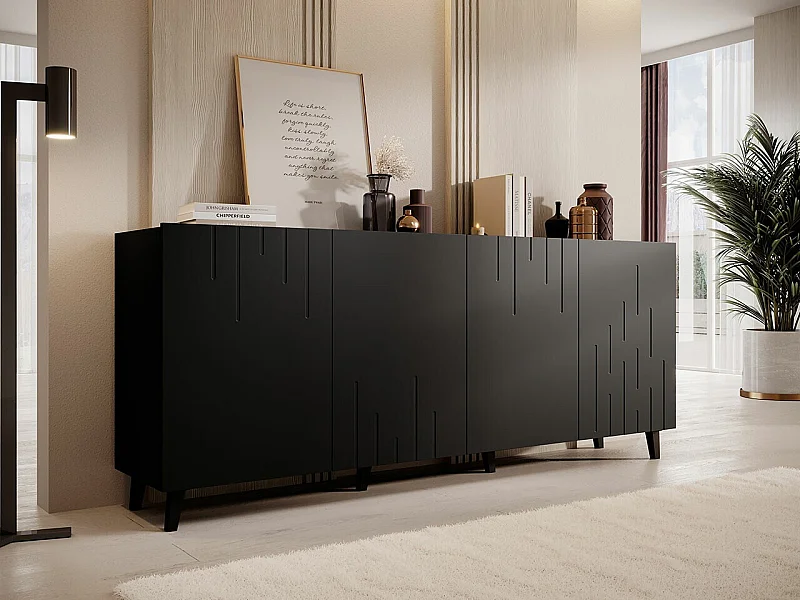 Buffet Charlotte 175, Noir, 82x200cm, Le nombre de portes: 442cm, Stratifié|MDF