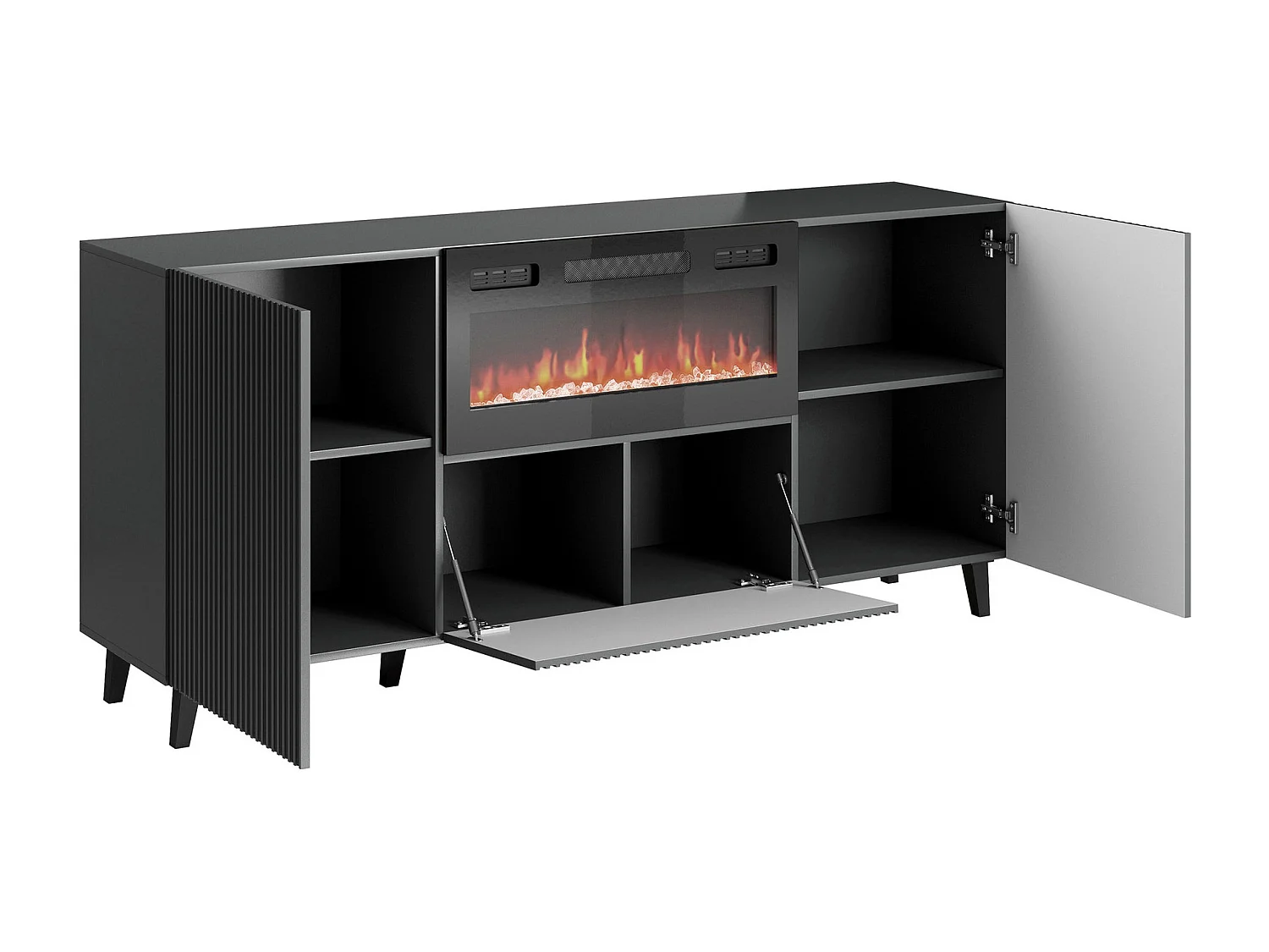 Buffet Remeta 106, Noir|Anthracite, 83x181cm, Le nombre de portes: 342cm, Stratifié|MDF