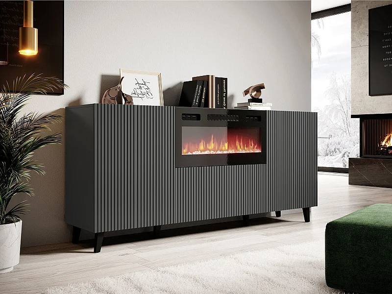 Buffet Remeta 106, Noir|Anthracite, 83x181cm, Le nombre de portes: 342cm, Stratifié|MDF