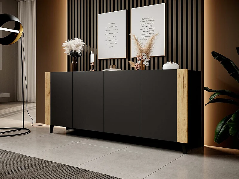 Buffet Charlotte 183, Craft chêne|Noir, 83x201cm, Le nombre de portes: 442cm