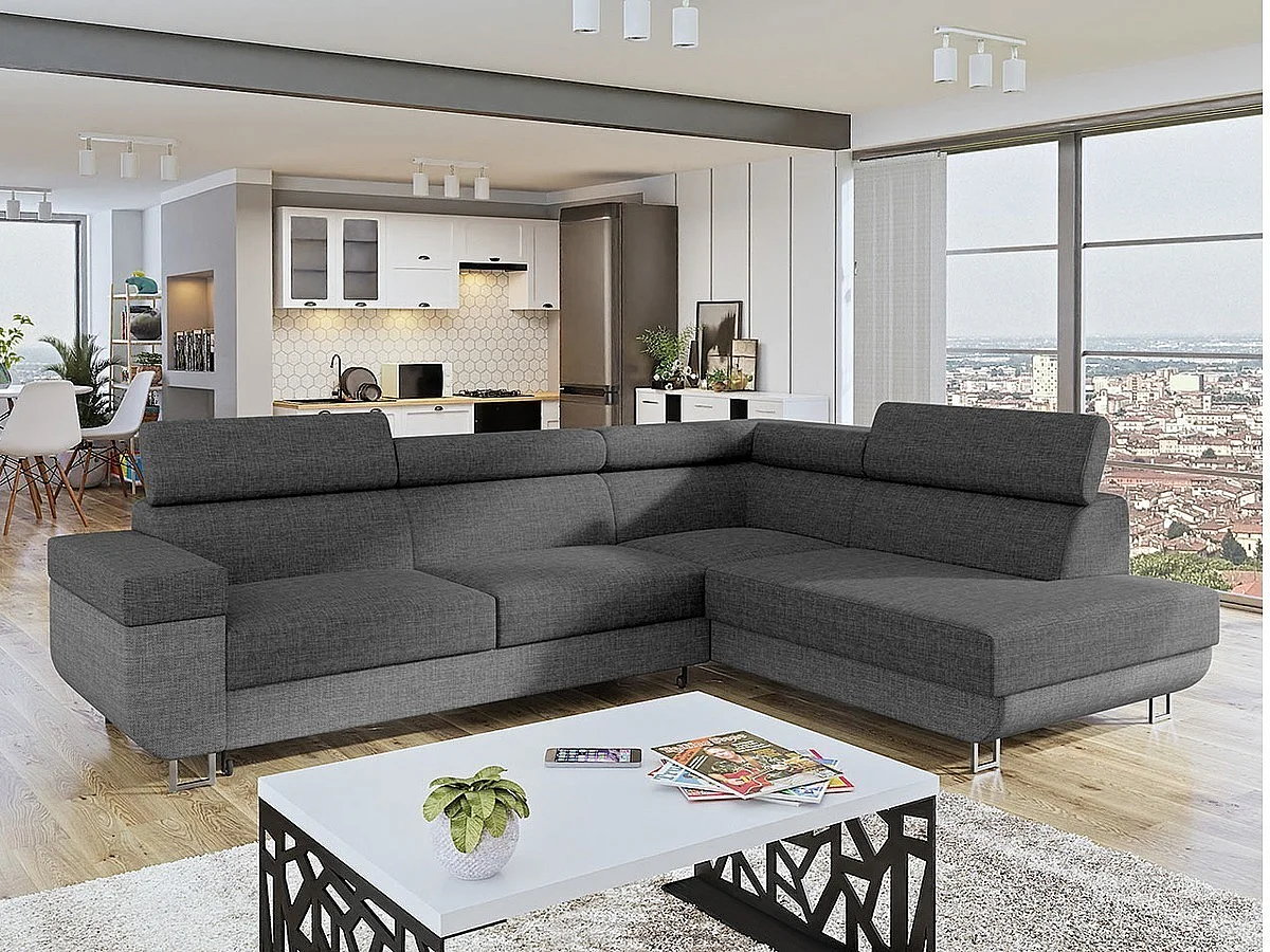 Canapé d'angle Comfivo 306, Gris, Disponible, 253x188x71cm