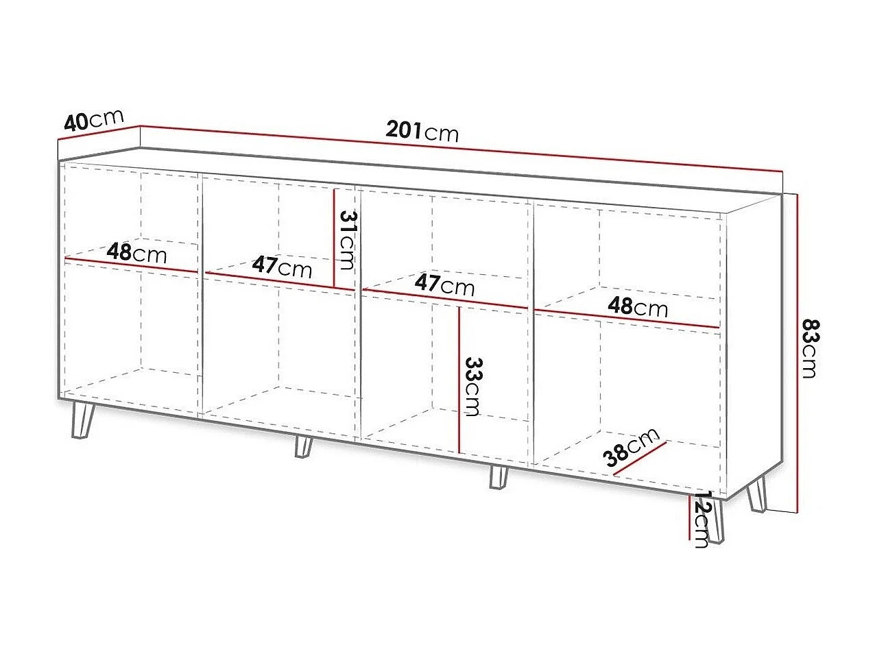 Buffet Levmari 101, Noir, 83x201cm, Le nombre de portes: 440cm, MDF|Stratifié