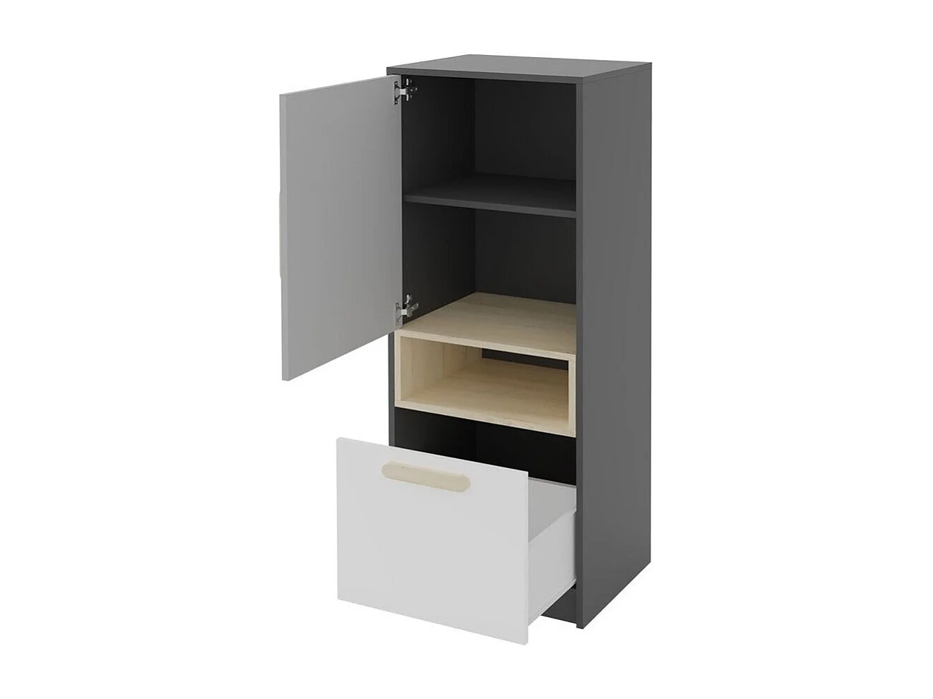 Buffet Veravie 108, Graphite|Gris clair|Blanc|Hêtre, 130x50cm, Le nombre de portes: 140cm