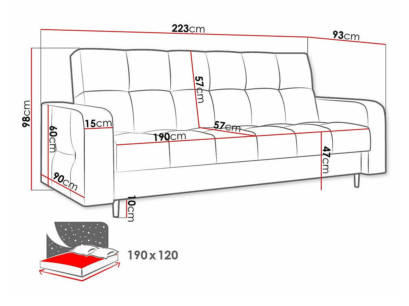 Canapé convertible clic-clac 2 places en tissu marron EDINBURG 98x223x93 cm