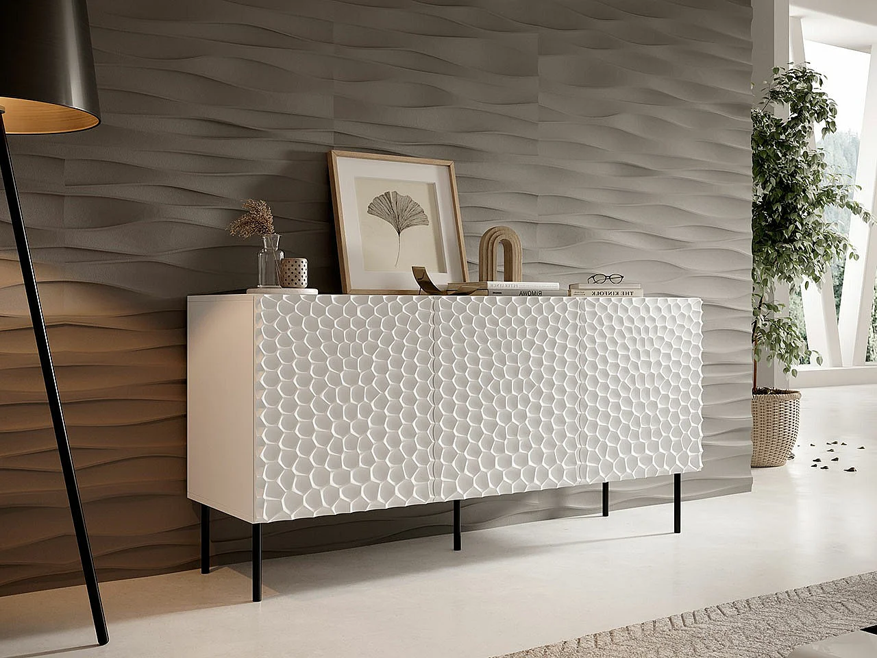 Buffet Charlotte 169, Blanc|Noir, 75x152cm, Le nombre de portes: 343cm, Stratifié|MDF