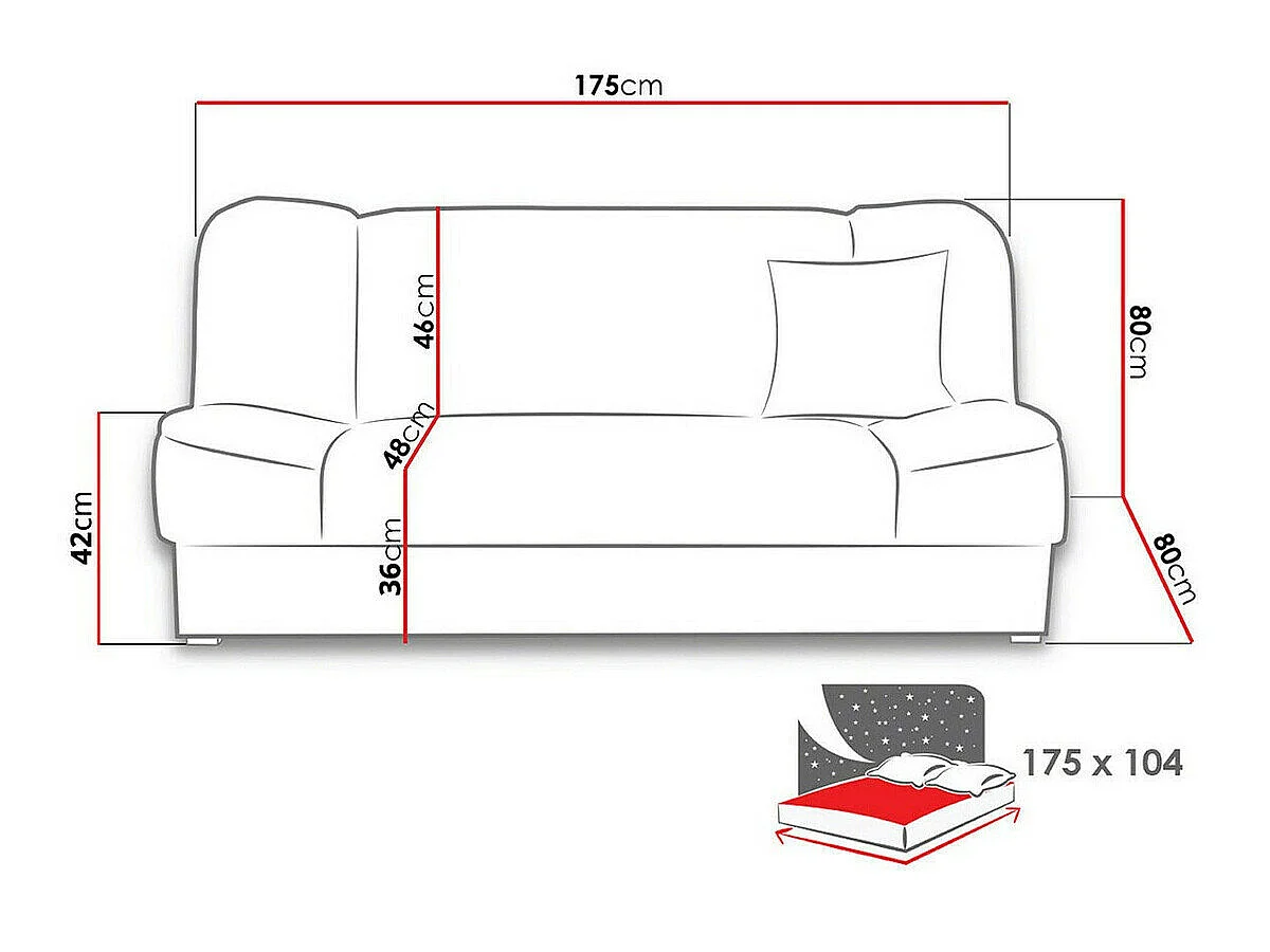 Canapé convertible 3 places en tissu gris COLUMBUS 80x175x80 cm