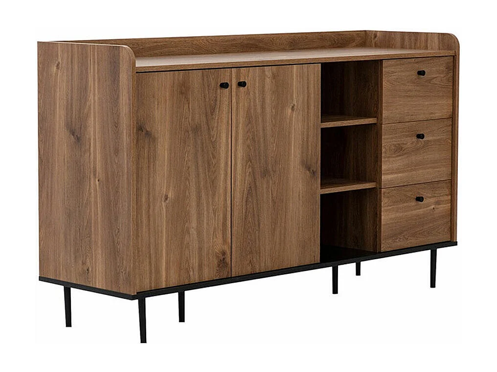 Commode Ferenou 100, Noir|Chêne foncé, Tiroirs et portes, Nombre de tiroirs: 3, 90x150cm