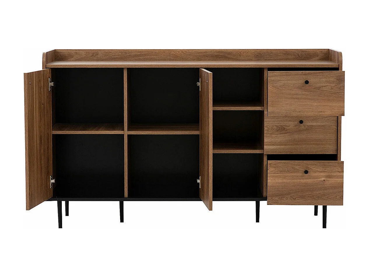 Commode Ferenou 100, Noir|Chêne foncé, Tiroirs et portes, Nombre de tiroirs: 3, 90x150cm