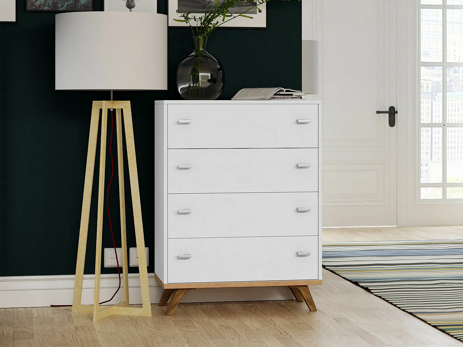 Commode Levtena 101, Chêne doré artisanal|Blanc, Avec tiroirs, Nombre de tiroirs: 4, 92cm
