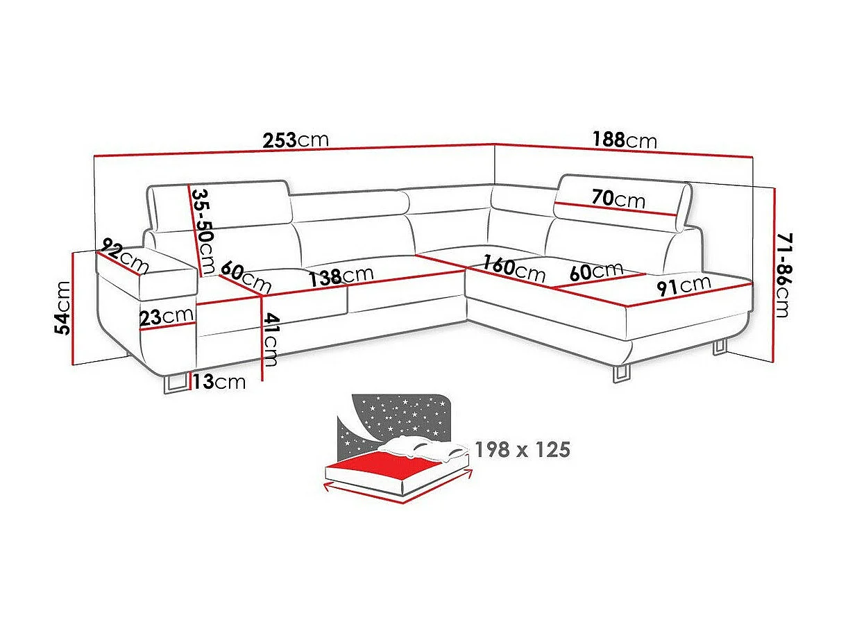 Canapé d'angle Comfivo 306, Rose, Disponible, 253x188x71cm