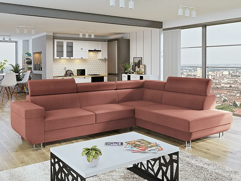 Canapé d'angle Comfivo 306, Rose, Disponible, 253x188x71cm