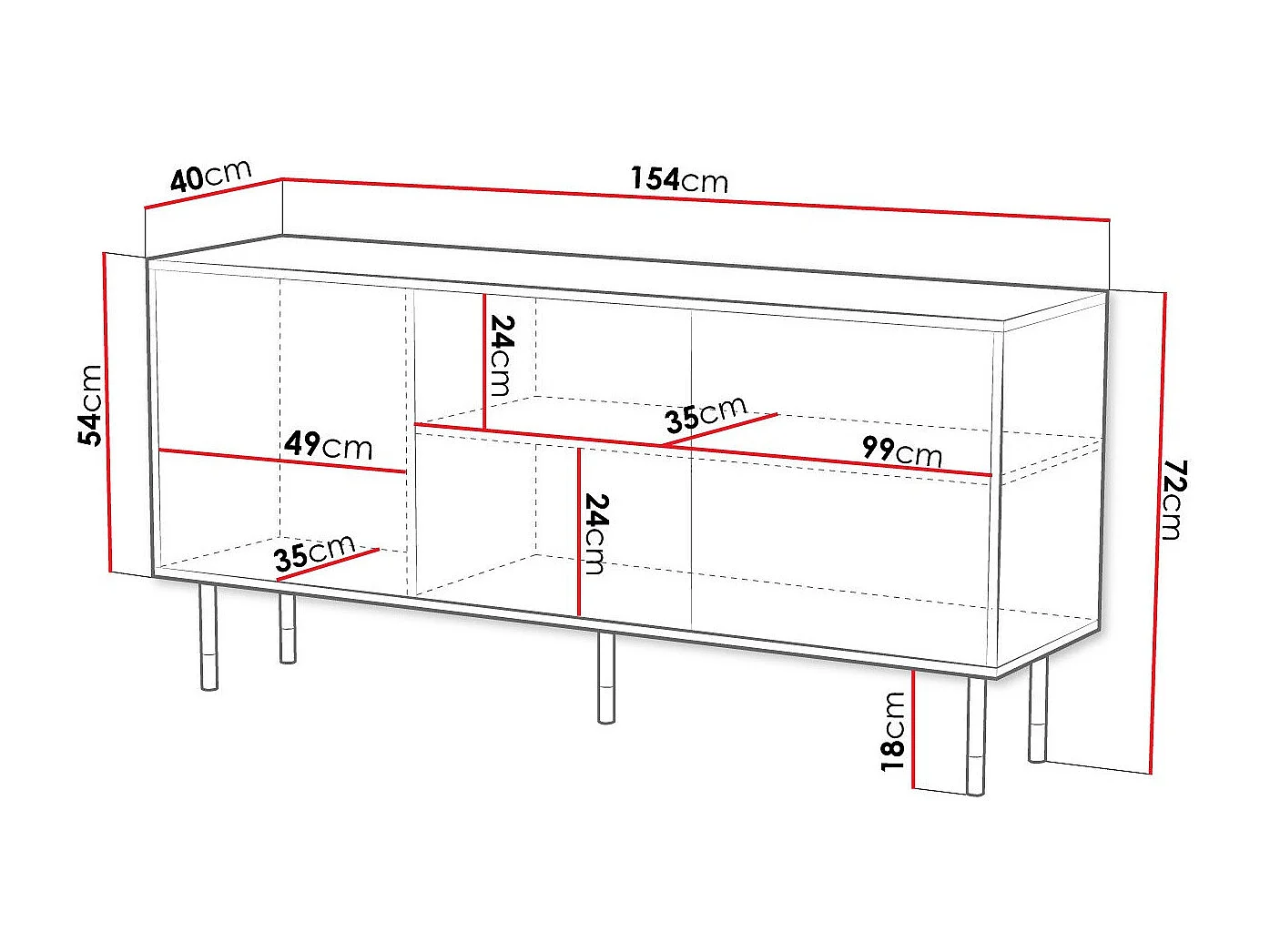 Buffet Elmteo 100, Noir|Doré, 72x154x40cm, MDF|Stratifié