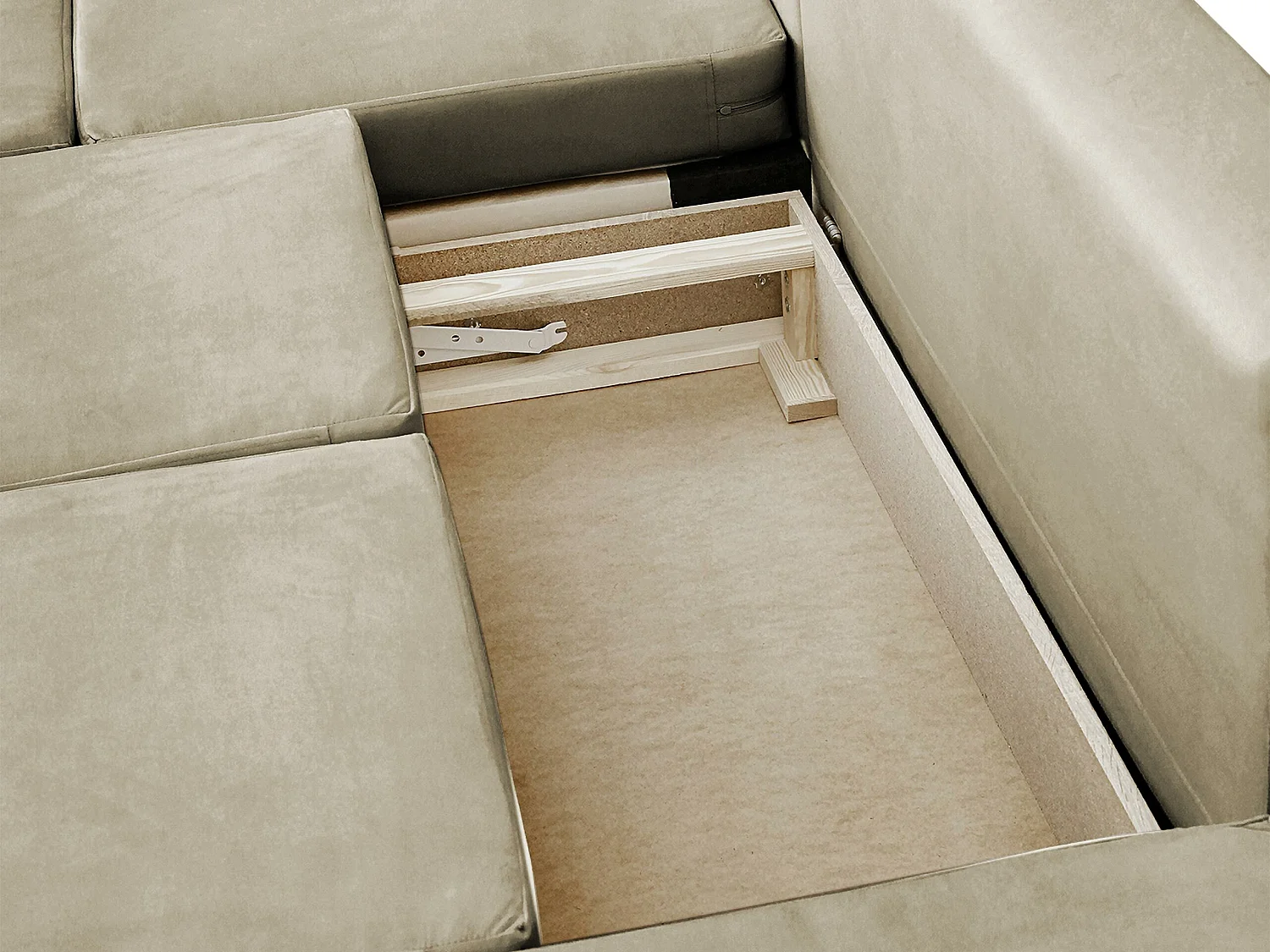 Sofá rinconero Torlua 104, Crema, Función de descanso, Almacenaje