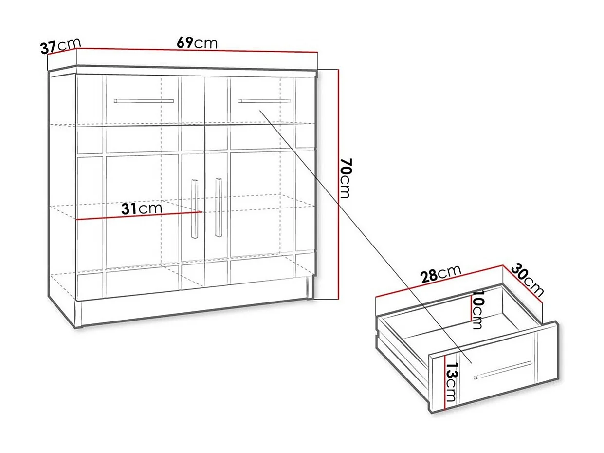 Commode Tucson 144, Graphite|Sonoma chêne, Tiroirs et portes, Nombre de tiroirs: 2, 70cm
