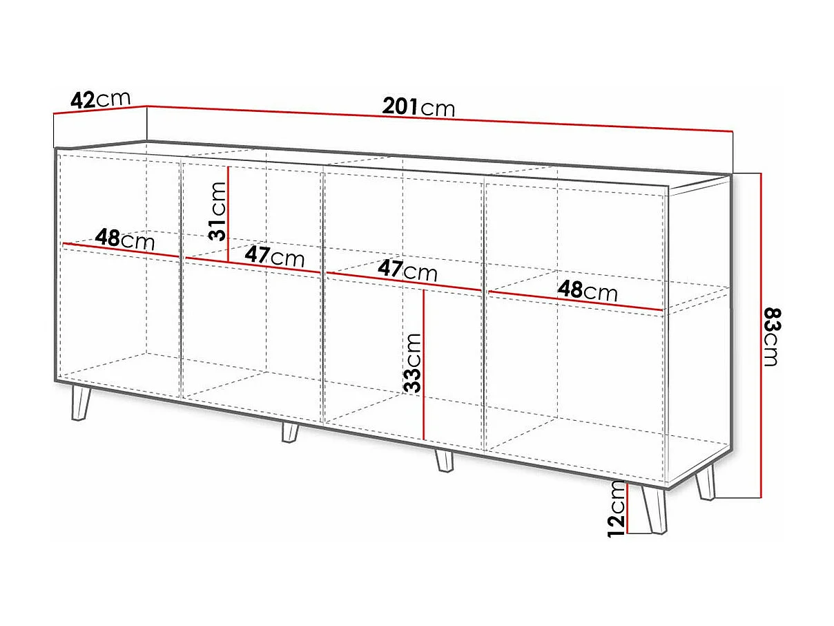 Buffet Charlotte 180, Noir, 83x201cm, Le nombre de portes: 442cm, Stratifié|MDF