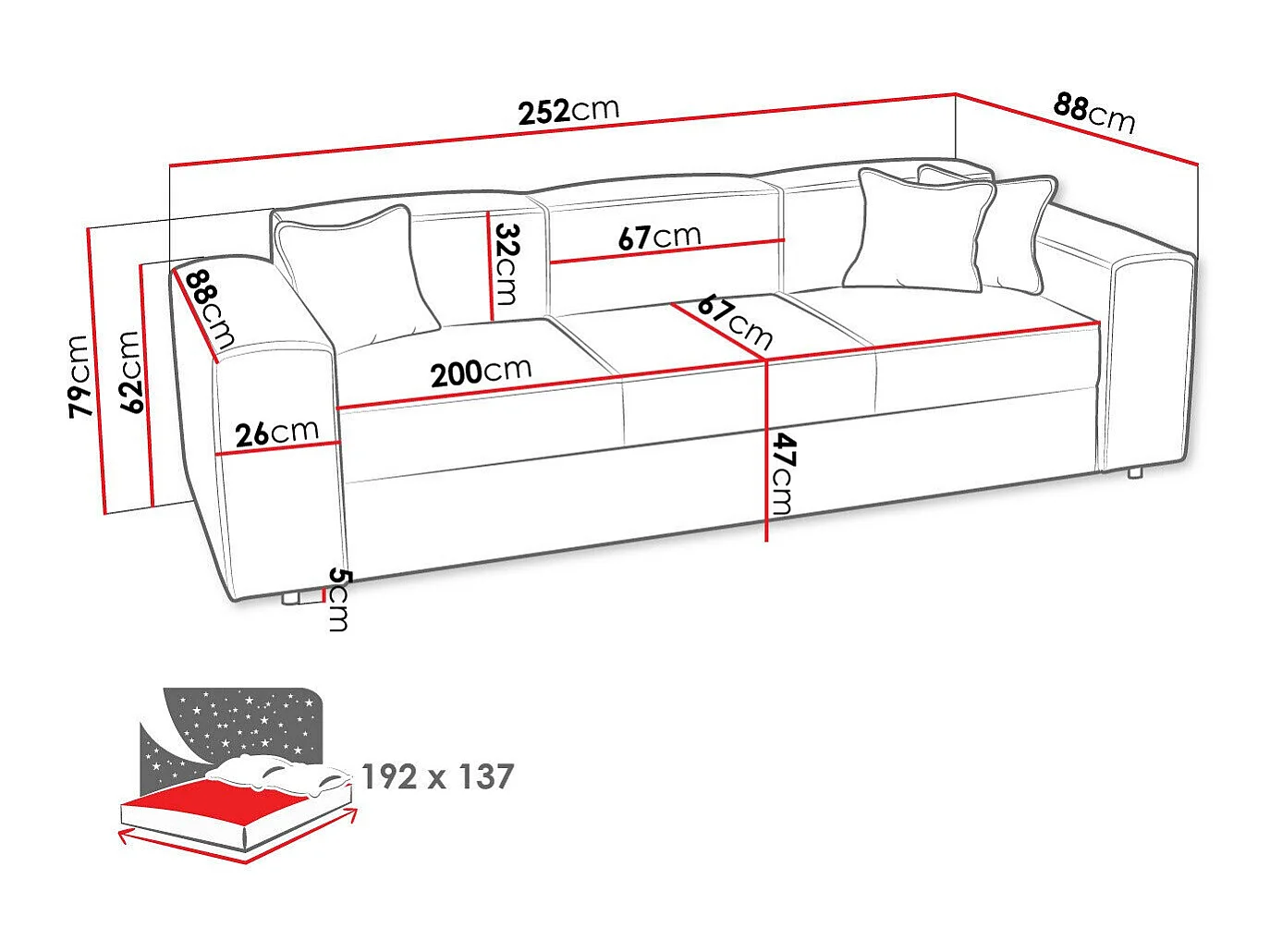 Sofá cama Clovis 114, Almacenaje, 8x25x9cm