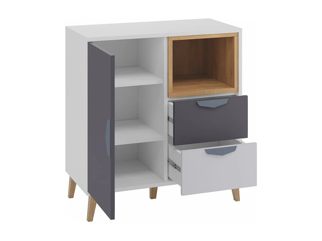 Commode Domvera 108, Blanc|Graphite|Gris|Chêne de Lefkas, Tiroirs et portes, 84x80x40cm