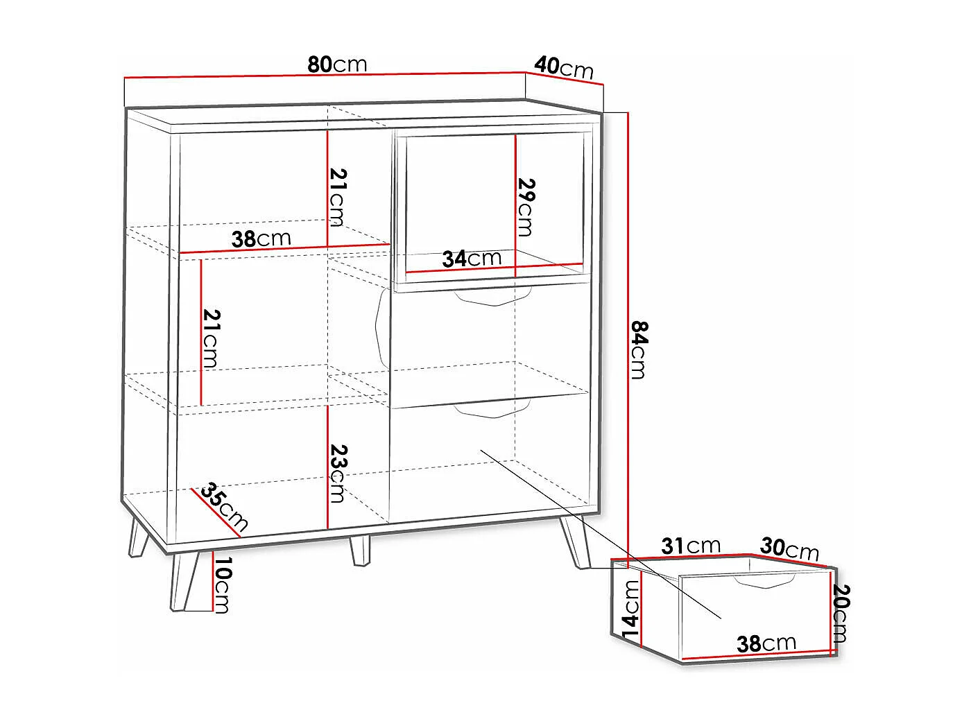 Commode Domvera 108, Blanc|Graphite|Gris|Chêne de Lefkas, Tiroirs et portes, 84x80x40cm