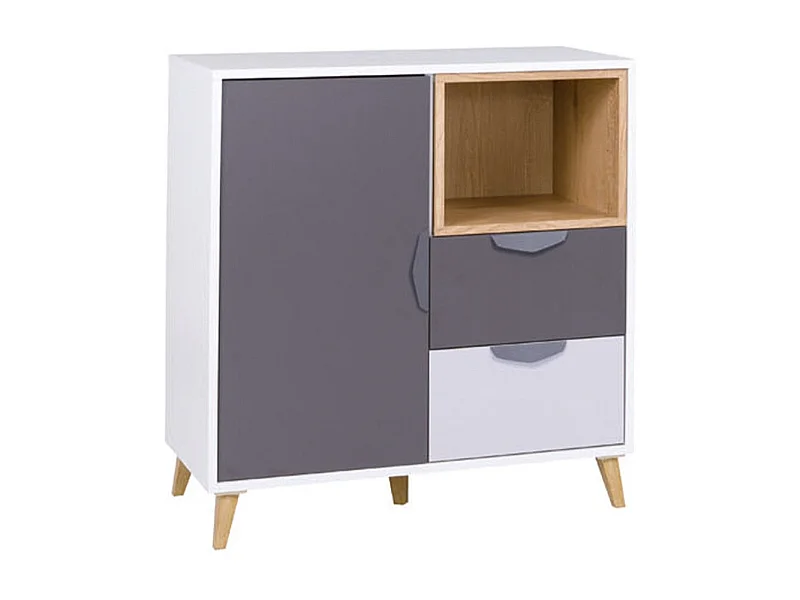 Commode Domvera 108, Chêne de Lefkas|Blanc|Graphite|Gris, Tiroirs et portes, 84x80x40cm